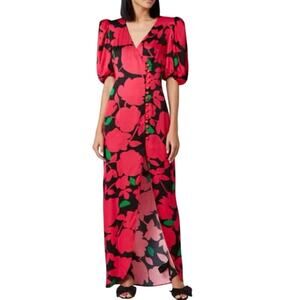 De La Vali Women's Ohio Floral Satin Maxi Dress Pink Primrose Size UK 6 US 2